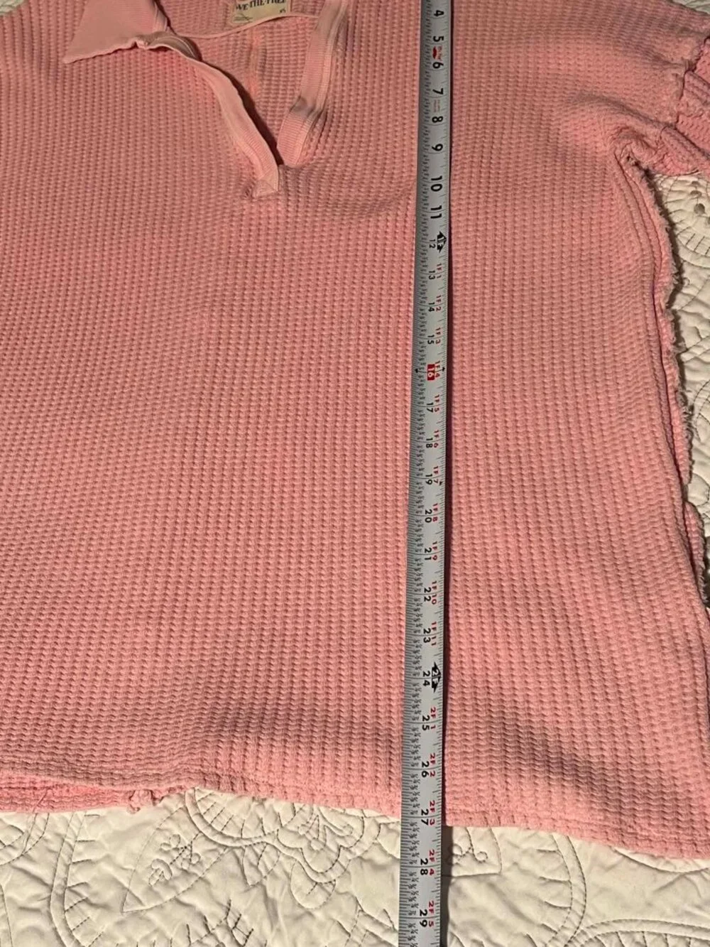 We The Free Top Slouchy Oversized Waffle Knit V-Neck Pink Dogwood Size XS
